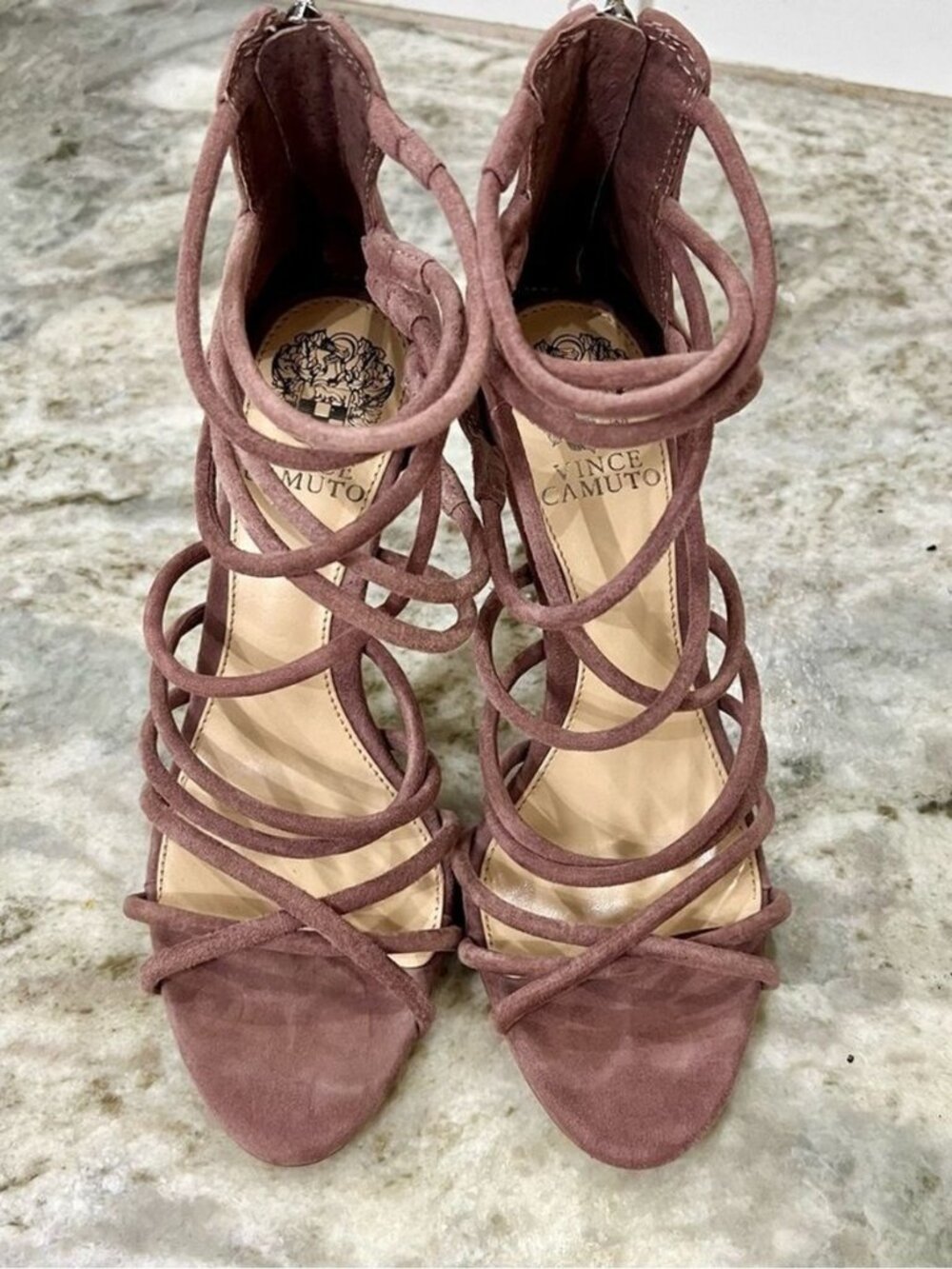 Vince Camuto Chelsen Mauve Pink / Purple Suede Strappy Heeled Sandals Size 6 /36